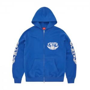 Blue Corteiz Gasolina Double Zip Hoodie | 6543VDMUB