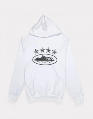 White Corteiz 4starz Alcatraz Hoodie | 3951EFOUD