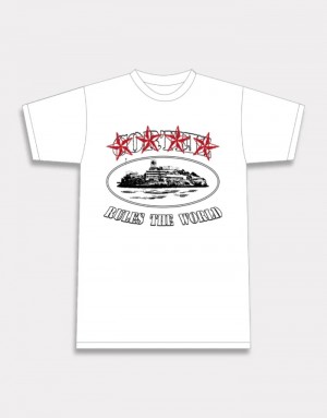 White Corteiz 4starz Alcatraz T-shirts | 0192FJZIX
