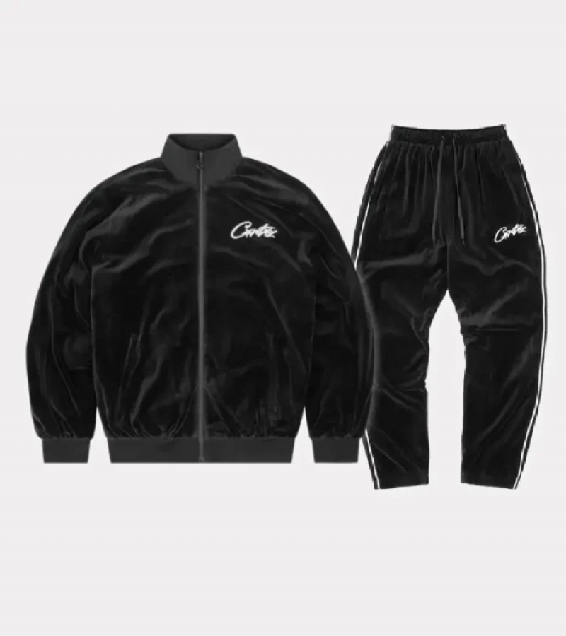Black Corteiz Vvs Velour Tracksuits | 1847EUHLD