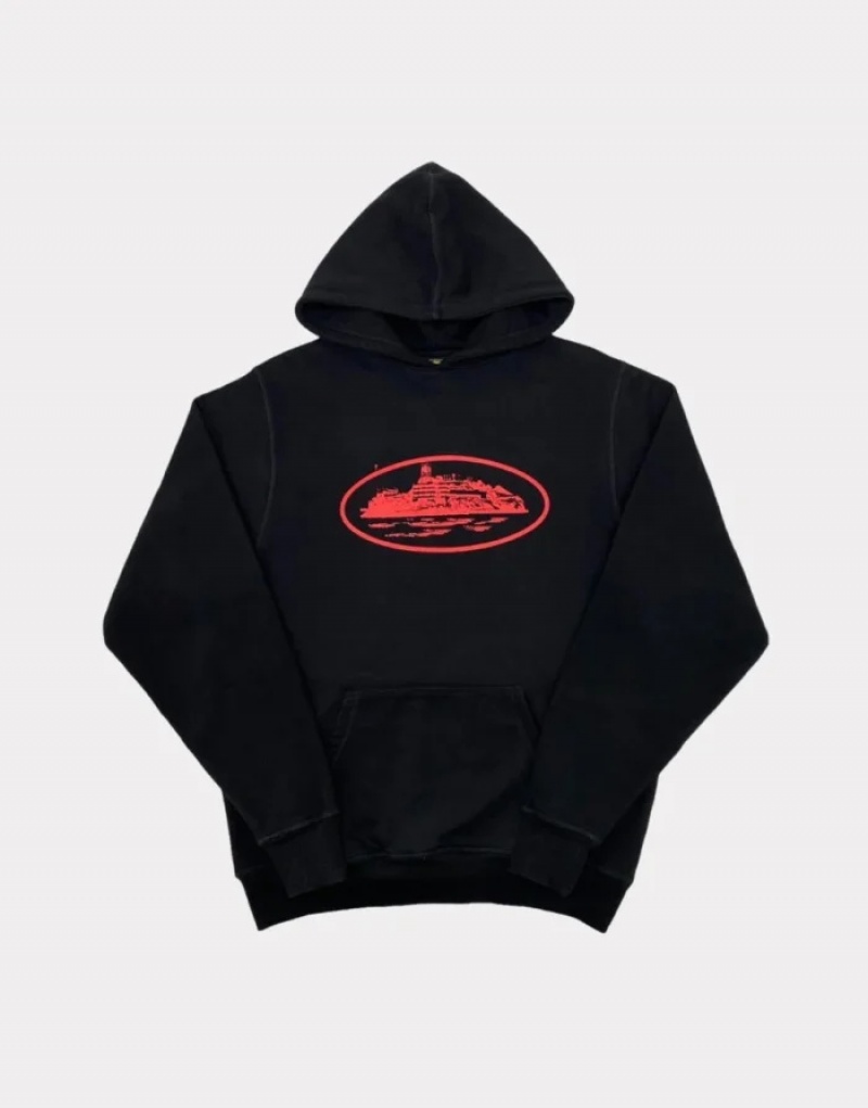 Black / Red Corteiz Alcatraz Hoodie | 4125GFNUV