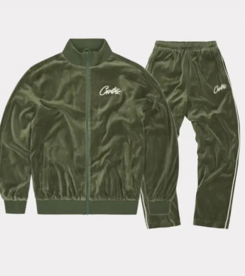 Green Corteiz Vvs Velour Tracksuits | 4317LWTGR