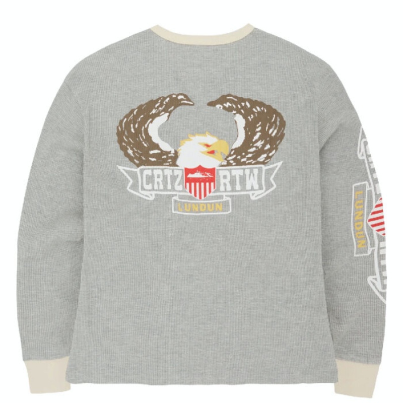 Grey Corteiz Dipset Eagle Waffle Longsleeve Sweatshirts | 6830UWOVT