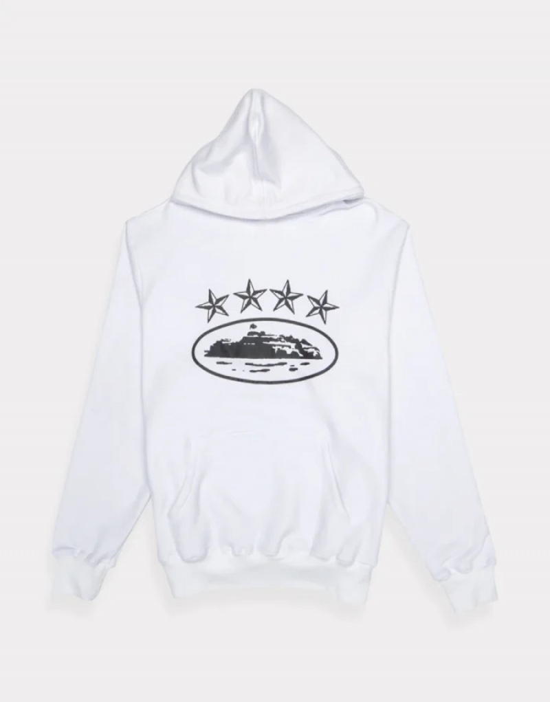 White Corteiz 4starz Alcatraz Hoodie | 3951EFOUD