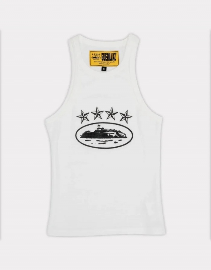 White Corteiz 4starz Alcatraz Tanks | 6591SKQLV