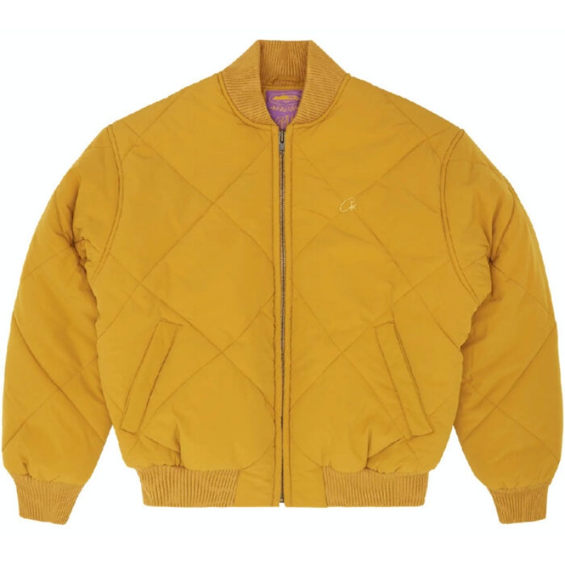 Yellow Corteiz Olde English Quilted Bomber Jackets | 1354HZPYA